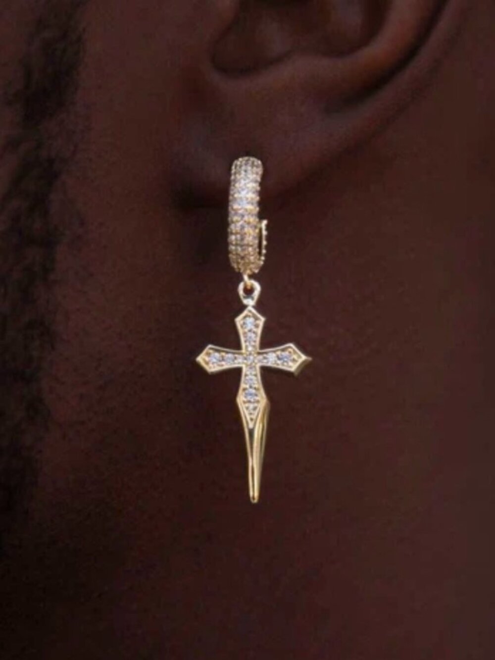 Dripping Cross Extra Small Huggie Earrings Unisex Jewelry Yellow Gold 18k Plated